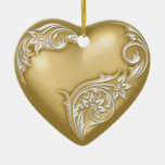 Weiß des Herz-Rolle-Goldw Ornamente