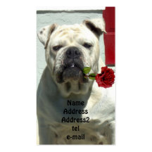Weiße Bulldogge mit Rosengeschäftskarte Visitenkartenvorlage
