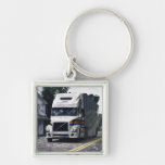 Weiße Fracht-LKW-Lastwagen-Fahrer-Kunst Keychain Schlüsselanhänger