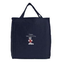 Weiße Katze mit roter Herz-Valentinsgruß-Stickerei Tasche