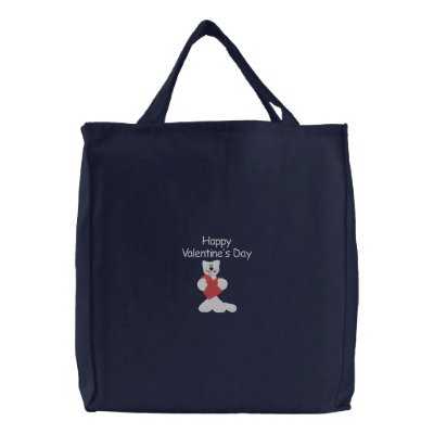 Weiße Katze mit roter Herz-Valentinsgruß-Stickerei Tasche