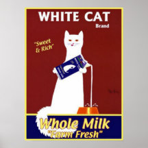 Weiße Katzen-Marken-Vollmilch Plakatdruck