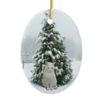Weiße Miezekatze-Weihnachtsverzierung ornaments