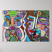 Weiße Mutter Cat u. Talavera-Kätzchen Poster