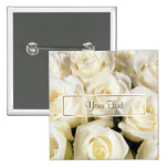 Weiße Rosen-Eleganz-Schablone Anstecknadelbutton