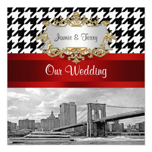 Weiße rote Hahnentrittmuster-Hochzeit Brooklyn-Brü Personalisierte Ankündigungskarte