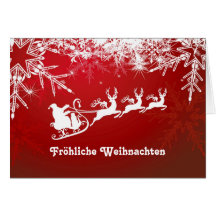 Weiße Schneeflocken, Sankt, Rene auf rotem Deutsch Grußkarten