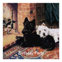 Weiße schwarze Hundegeburtstags-Party Einladung