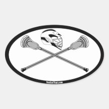 Weiße/schwarze Lacrosse-Stöcke und Sturzhelm Ovale Aufkleber