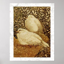 WEISSE TAUBEN IN BROWNSEPIA PLAKATDRUCK