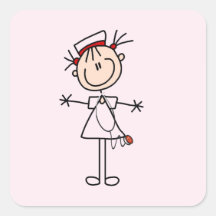 Weiße weibliche Strichmännchen-Krankenschwester 2 Quadratsticker