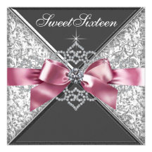 Weißer Diamant-Rosa-Schwarz-Bonbon 16 Geburtstags- Individuelle Ankündigungskarte