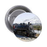 Weißer Durchlauf-Zug im Schnee-Knopf Button