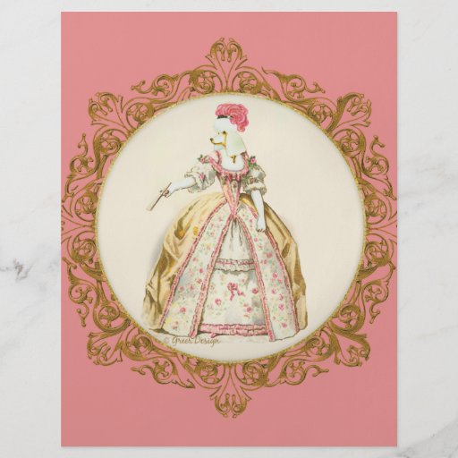 Weißer Marie Antoinette Pudel im Rosa Flyerdesign