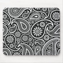 Weißer Retro Paisley-Muster-Entwurf auf Schwarzem Mousepad