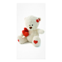 Weißer Teddybär, der ein rotes Herz hält Fotokartenvorlagen
