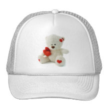 Weißer Teddybär, der ein rotes Herz hält Retrokultmütze
