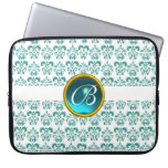 Weißes Blau DES DAMAST-EDELSTEIN-STEIN-MONOGRAMMS Laptop Schutzhüllen
