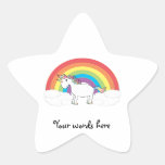 Weißes Einhorn auf Regenbogen und Wolken Stern Aufkleber