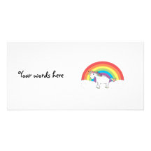 Weißes Einhorn auf Regenbogen und Wolken Individuelle Photo Karten