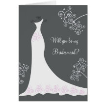 Weißes Hochzeitskleid auf schwarzem Brautjungfern- Karte