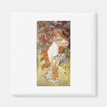 Weißes Kleid blonder Dame Mucha Frühlinges hübsch Magnete