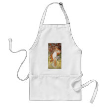 Weißes Kleid blonder Dame Mucha Frühlinges hübsch Schürze