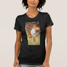 Weißes Kleid blonder Dame Mucha Frühlinges hübsch T-shirt