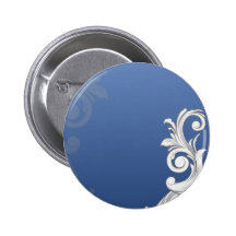 Weißes und graues Blumenmuster auf blauer Beschaff Buttons