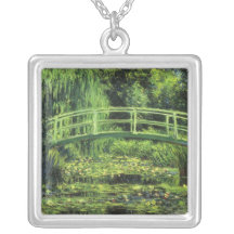 Weißes Wasser-Lilien durch Monet, Vintager Impress Personalisierte Halskette