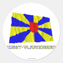 Wellenartig bewegende Flagge Westflanderns mit Nam Runde Aufkleber
