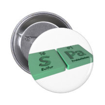 Wellness-Center als s-Schwefel und PAProtactinium Anstecknadelbutton