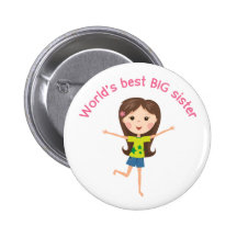 Weltbeste große Schwester mit Cartoonmädchen pinba Anstecknadelbuttons