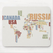 Weltkarte in den Wörtern Mousepad