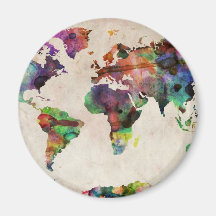 Weltkarte-städtisches Aquarell Kühlschrankmagnete