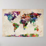 Weltkarte-städtisches Aquarell Posterdrucke