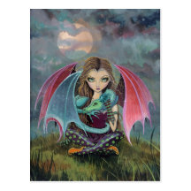 Wenig gotische Fee-und Drache-Fantasie-Kunst Postkarte