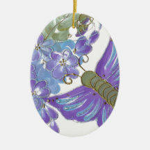 Whimsical Blue and Purple Butterfly & Flowers Ornament