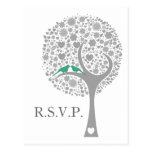 whimsy tree mint lovebirds mod wedding rsvp postkarten