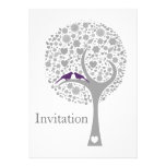 whimsy tree purple lovebirds mod wedding invites einladungen