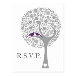 whimsy tree purple lovebirds mod wedding rsvp postkarten
