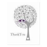 whimsy tree purple lovebirds mod wedding Thank You postkarten