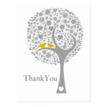 whimsy tree yellow lovebirds mod wedding Thank You postkarten
