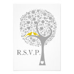 whimsy tree yellow lovebirds wedding rsvp 3.5 x 5 einladungen
