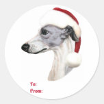 Whippet Weihnachtsblaue u. weiße Sankt-Geschenk-Um Runde Sticker