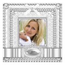 White Lace Pearl Photo Birthday Party einladungen