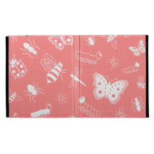 White Vector Bugs & Butterflies (Poppy Red Back) iPad Folio Covers