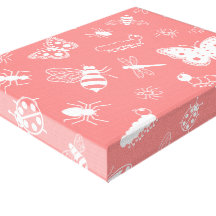White Vector Bugs & Butterflies (Poppy Red Back) Canvas Prints