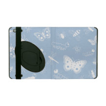 White Vector Bugs & Butterflies (Sky Blue Back) iPad Covers
