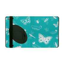 White Vector Bugs & Butterflies (Teal Background) iPad Cover